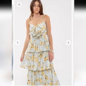 By The River‎ Floral Tiered Midi Dress Small NWT Bow Front Ruffle Spring Garden